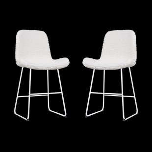 Nino-Fé barkruk teddy gebroken wit - wit onderstel - 65 cm - set van 2