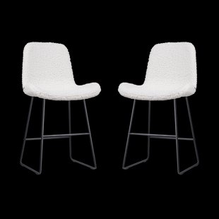 Nino-Fé barkruk teddy gebroken wit - zwart onderstel - 65 cm - set van 2