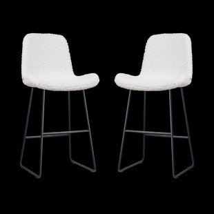 Nino-Fé barkruk teddy gebroken wit - zwart onderstel - 75 cm - set van 2