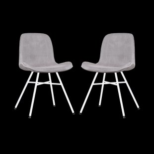 Noa-Fé eetkamerstoel rib warm grijs - wit onderstel - set van 2