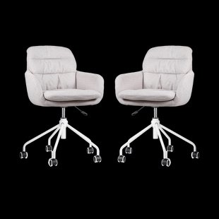 Nout-Mia bureaustoel beige - wit onderstel - set van 2