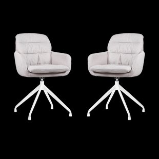 Nola-Mia draaibare eetkamerstoel beige  - wit onderstel - set van 2