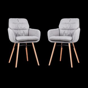 Nena-Mia eetkamerstoel grijs - houten onderstel - set van 2