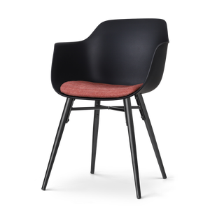 Nena-Liz eetkamerstoel zwart met terracotta rood zitkussen - zwart houten onderstel
