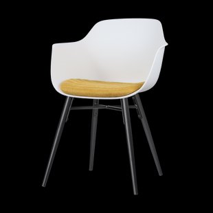 Nena-Liz eetkamerstoel wit met okergeel zitkussen - zwart houten onderstel