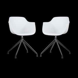 Nola-Puk draaibare eetkamerstoel wit - zwart onderstel - set van 2