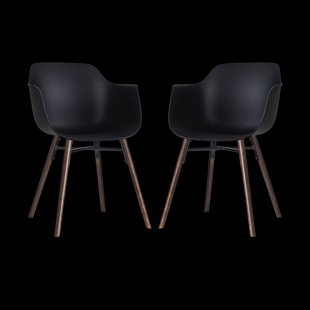Nena-Puk eetkamerstoel zwart - walnoot houten onderstel - set van 2