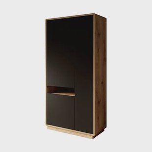 Meubella - Vitrinekast Acuna - Mat zwart - Eiken - 92 cm