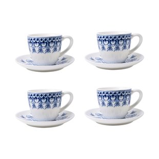 Espresso kop en schotel Paauw Blauw set van 4
