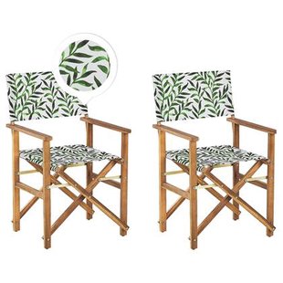 Beliani - CINE - Tuinstoel set van 2 - Groen|Hout|Blad - Polyester Beliani - CINE - Tuinstoel set van 2 - Groen|Hout|Blad - Polyester
