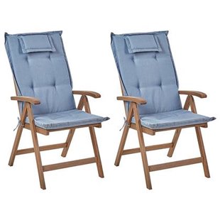 Beliani-AMANTEA-Tuinstoel set van 2-Donkerbruin|Blauw-Acaciahout