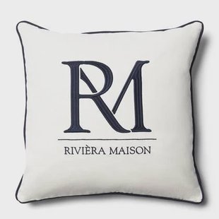Riviera Maison Kussenhoes wit met blauw tekst 50x50 - RM Monogram Riviera Maison Kussenhoes wit met blauw tekst 50x50 - RM Monogram