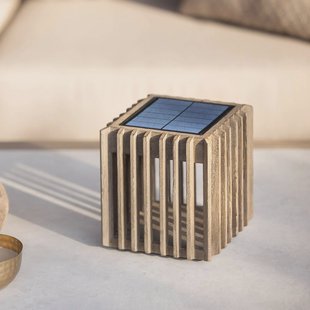 Les Jardins Verti LED tafellamp op zonne-energie, teak-grijs, 3.000 K, 300 lm