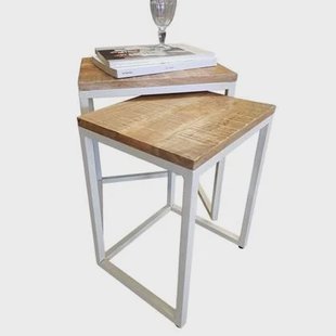 SVJ Bijzettafel Rechthoekig - 65x40x50 cm - Metaal - Wit - Set van 2 SVJ Bijzettafel Rechthoekig - 65x40x50 cm - Metaal - Wit - Set van 2