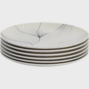 Lite-Body Hermes Dinerborden - Set van 6 stuks - Ø26 cm - Wit reliëf