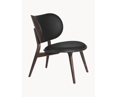 Leren loungefauteuil Rock met houten poten, handgemaakt