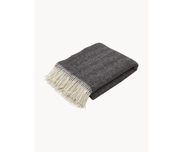 Wollen plaid Tyrol met visgraatpatroon en franjes