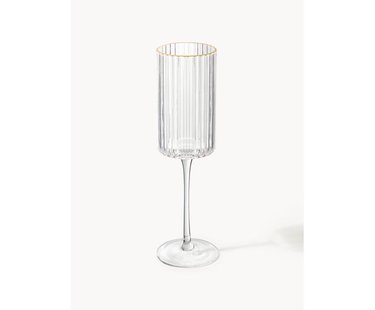 Mondgeblazen champagneglazen Aleo met goudkleurige rand, 4 stuks