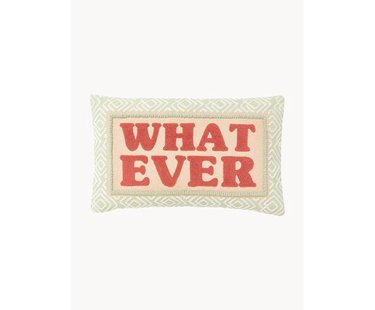 Kussenhoes Whatever met geborduurde tekst