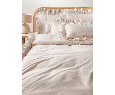Gewassen katoenen perkal dekbedovertrek Louane met ruches