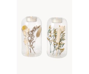 Waxinelichthouders Eleonora met droogbloemen, 2-delig