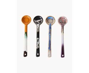 Handbeschilderde lepels 70&#039;s met reactief glazuur, 4-delig