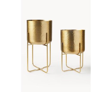 Plantenpottenset Nives van metaal met een gehamerde look, set van 2 Plantenpottenset Nives van metaal met een gehamerde look, set van 2