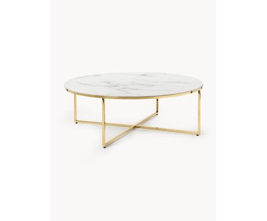 Ronde XL-salontafel Antigua met glazen tafelblad in marmerlook