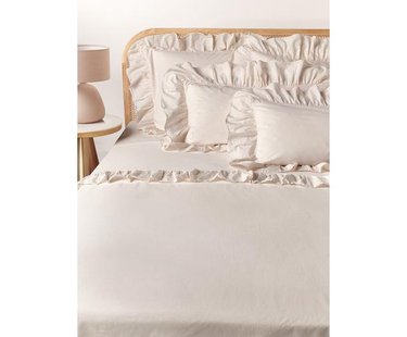 Gewassen katoenen perkal laken Louane met franjes