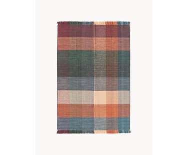 Geruit wollen vloerkleed Bliss met franjes