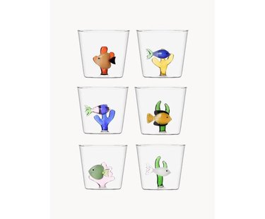 Handgemaakte waterglazen Marine Garden, 6 stuks