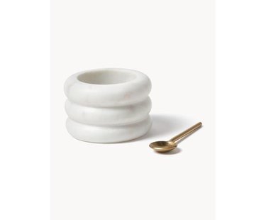 Marmeren schalen Zuri met lepel, 2-delig