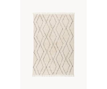 Handgetuft katoenen vloerkleed Bina met ruitjesmotief en franjes