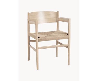 Armstoel Nestor van eikenhout met gevlochten zitvlak, handgemaakt