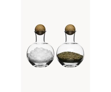 Mondgeblazen kruidenflessen Eden met houten deksel, 2-delig