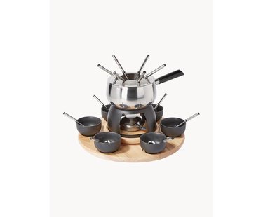 Fondueset Maro van roestvrij staal en porselein, 6 personen (22-delig)