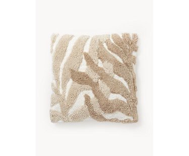 Katoenen kussenhoes Sela met getuft plantenmotief Katoenen kussenhoes Sela met getuft plantenmotief