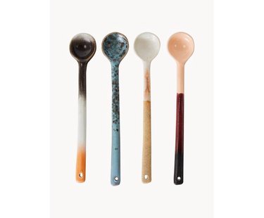 Handbeschilderde lepel 70&#039;s met reactief glazuur, 4-delig
