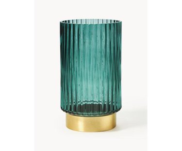 Glazen vaas Lene met metalen voet, H 20 cm