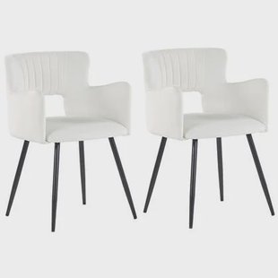 Beliani - SANILAC - Eetkamerstoel set van 2 - Wit - Fluweel