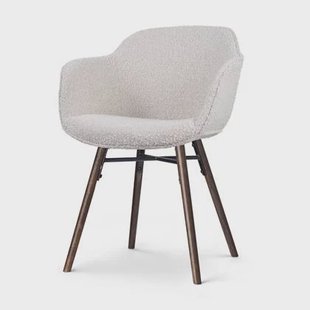 Nolon Nena-Mare Eetkamerstoel Bouclé Beige - Armleuning - Walnoot