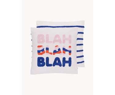 Dubbelzijdige kussenhoes Blah Blah met geborduurde opschrift