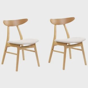 Beliani - LYNN - Eetkamerstoel set van 2 - Lichtbeige - Rubberhout