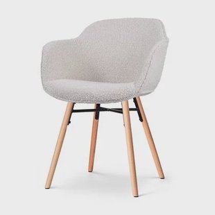 Nolon Nena-Mare Eetkamerstoel Bouclé Beige - Armleuning - Houten Poten