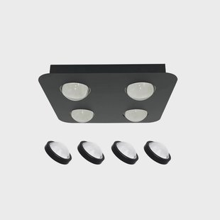 Lindby plafondlamp Jyla, zwart, 3.000 K, 4-lamps, lens