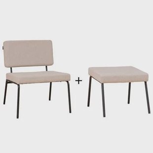 Bronx71 Scandinavische fauteuil en hocker Espen beige gerecyclede stof