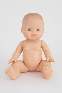 Pop blauwe ogen en zonder haar