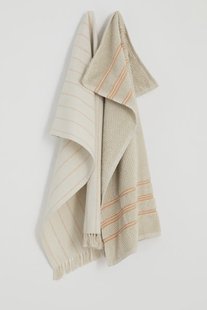 Beige gestreepte handdoek en theedoek terry