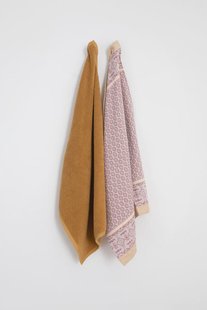 Donkergele handdoek en theedoek Terry