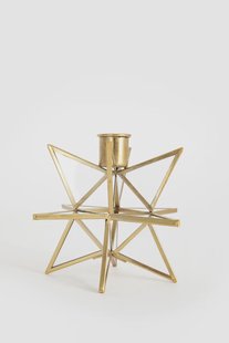 Goudkleurige kandelaar in ster vorm van glas en metaal klein